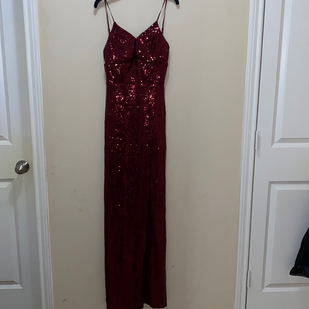 Maroon sequin evening gown